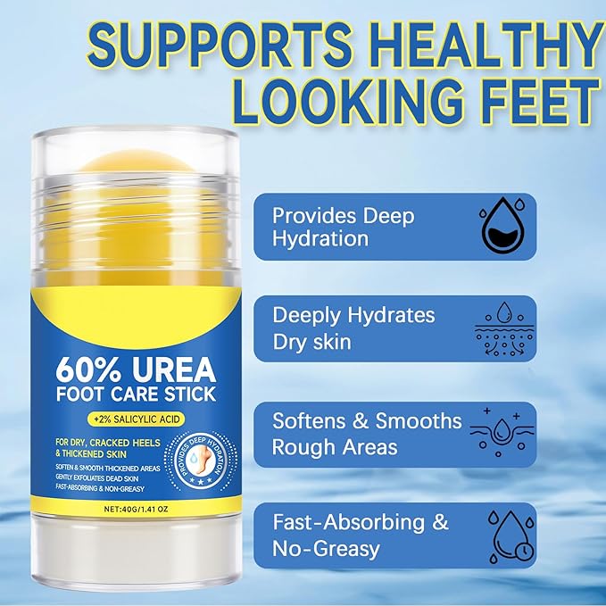 60% Urea Cream Stick with 2% Salicylic Acid, Maximum Strength Urea Foot Cream Moisturizer, for Dry Cracked Heels, Knees, Elbows, Hands, Hydrates Dry Skin & Gently Exfoliates Dead Skin (2PCS)
