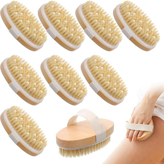 8 Pcs Dry Brushing Body Brush Exfoliating Brush with Massage Nodule Dry Skin Body Scrubber for Shower Bath Back Circulation Improvement Dead Skin Exfoliator (4.92 x 2.55 Inches, Wood Color)