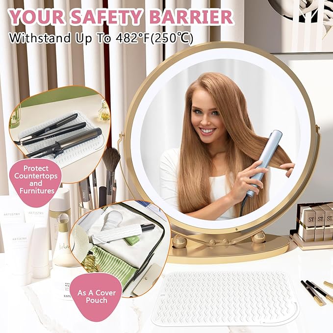 Larger Size Silicone Heat Resistant Mat for Curling Irons, Flat Irons, Hair Straightener and Other Hair Styling Tools, Portable Hot Tools Pad Cover for Travel Vanity Salon(12.0" x 9.0")