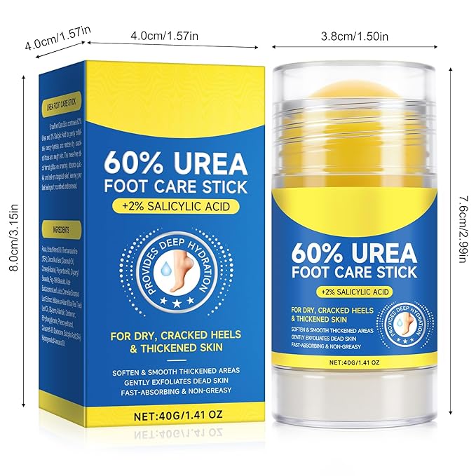 60% Urea with 2% Salicylic Acid Urea Foot Care Stick, 60% urea foot cream for Feet Maximum Strength, Foot Cream Moisturizer for Dry Cracked Feet, Knees, Elbows, Hands, Moisturise & Soften Skin (40G)