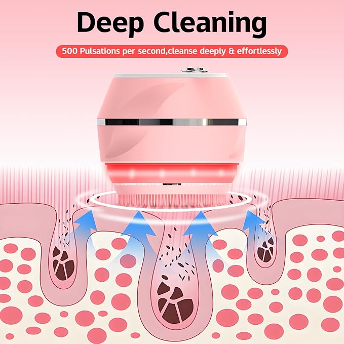 Face Cleansing Brush, Waterproof Silicone Facial Cleansing Brush, for Women and Men, 6 Modes, 3 Light Effect, Rechargeable Electric Exfoliator Deep-Clean Scrubber for Women and Men