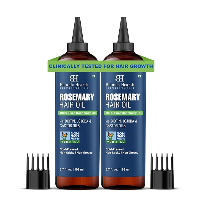 Botanic Hearth 100% Pure Rosemary Oil For Hair Growth | Infused with Biotin, Jojoba & Castor Oil | Hair Oil Repairs Dry Damaged Hair, Strengthening, Healthier - Hair Tonic, 6.7 fl oz - Pack of 2