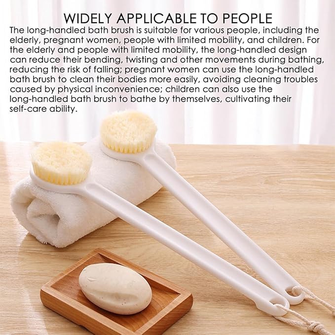 Long Handle Bath Body Brush, Back Scrubber with Soft Bristles for Exfoliating and Massage, Ergonomic, for Wet & Dry Use, Suitable for All Skin Types, 1 PCS, White