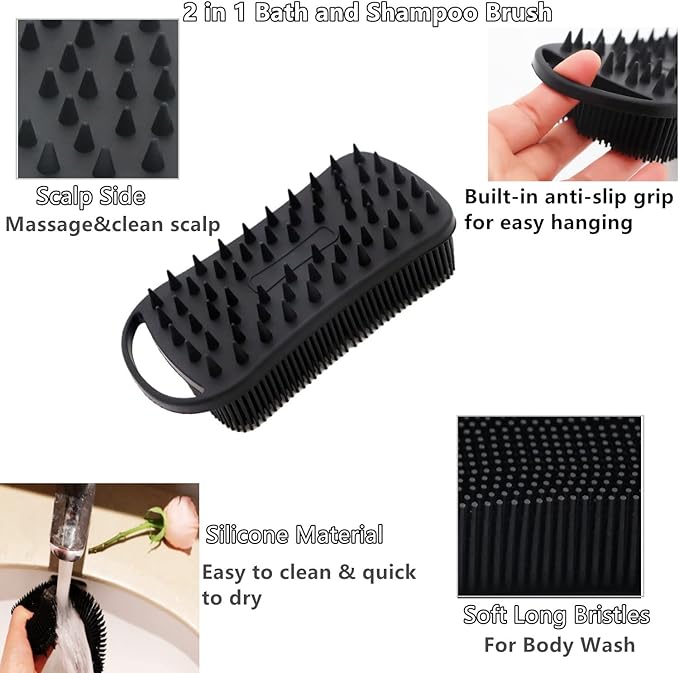2Pack Dual Sided Silicone Body Scrubber for Exfoliating, Shower&Scalp Massage, 2 in 1 Bath&Shampoo Brush,Soft Body Exfoliator Silicone Loofah Shower Scrubber Brush for All Kinds of Skin
