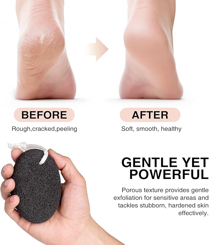 Natural Pumice Stone Set - 3-Pack Oval-Shaped Volcanic Lava Foot Scrubber Files for Callus, Corn, Cracked Heel, and Dead Skin Exfoliation, 4 x 2.8 x 1.6 Inches