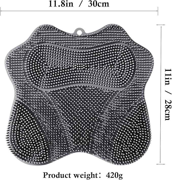 Shower Foot Scrubber, Shower Foot and Back Scrubber with Suction Cups, Shower Silicone Foot Washer for Exfoliating Massage（Grey）