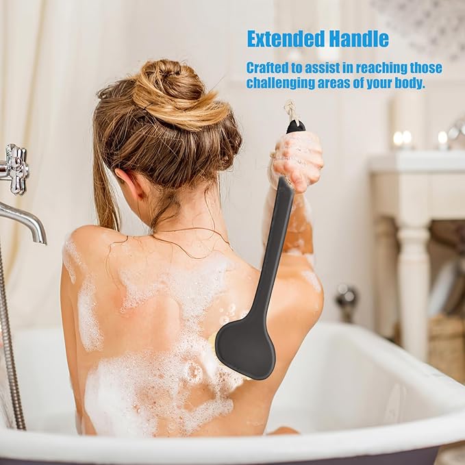 VANZAVANZU Dry Brushing Body Brush, 17-Inch Anti-Slip Handle Back Scrubber for Shower, Wet & Dry Brush with Natural Boar Bristles for Lymphatic Drainage, for Men & Women, Boar Bristles