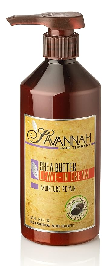 Savannah Hair Therapy Leave-In Cream with Shea Butter, Keratin & Silk Protein – Moisturizing & Anti-Frizz Treatment for Dry, Damaged or Color-Treated Hair – Professional Salon Formula 500 ml (16.9 oz)