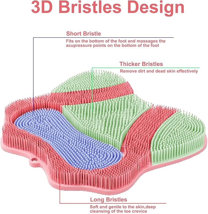 Shower Foot Scrubber, Shower Foot and Back Scrubber with Suction Cups, Shower Silicone Foot Washer for Exfoliating Massage（Grey&Pink）