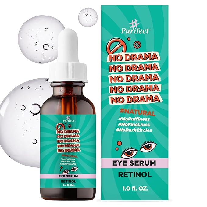 Purifect Natural Retinol Eye Serum – Dark Circles Under Eye Treatment for Puffiness & Fine Lines – Made in USA – Anti-Aging Serum with Vitamin E, Arginine, Collagen Support Oils – 1 fl oz