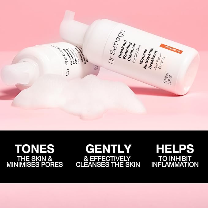 Dr Sebagh Breakout Foaming Cleanser (3.4 fl oz) - Face Wash for Acne Prone/Oily Skin - Purifies, Clears & Hydrates - Foam Face Wash for Oily Skin - Deep Pore Cleanser - Facewash