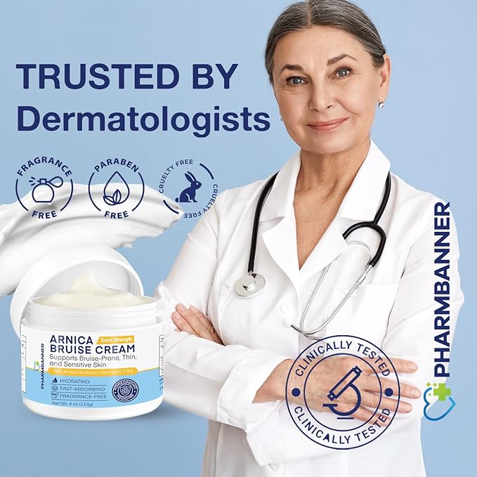 Arnica Bruise Cream Extra Strength – Fast-Acting Arnica Montana with Vitamins K, C & E for Bruising, Swelling, Discoloration & Thin Skin – Hydrating Moisturizer for Face & Body – 4 oz