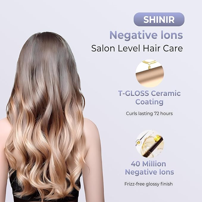 Rotating Curling Iron, 5 Temperature 1 1/4 in Automatic Curling Iron, Double Voltage 360° Rotating Auto Curling Wands, 1H Auto-Off & 30s Fast Heat Self Curler Travel Hair Styling Tools