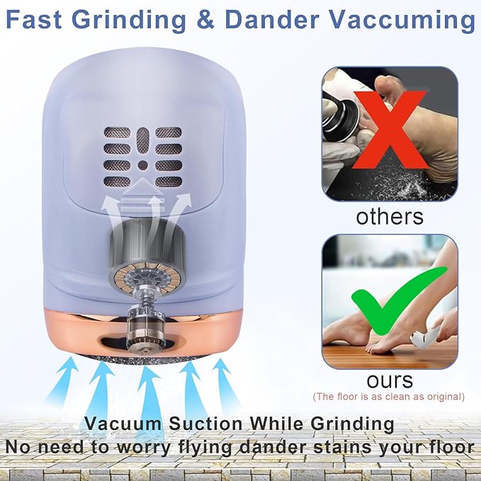 Callus Remover for Feet (with Dander Vacuum), Portable Pedicure Kit Foot File Callus Remover, Rechargeable Waterproof Foot File for Foot Care Deadskin Remover with 3Head&LCD Display, Purple