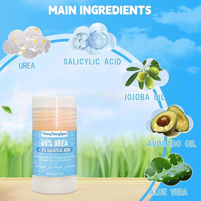 2 PCS Urea Cream 60% with 2% Salicylic Acid Foot & Hand Cream Stick - Repair Balm for Cracked Hands, Elbows, Knees, Feet & Heels, Calluses and Exfoliation, Hydrates & Softens Dry Skin, 1.41*2 oz