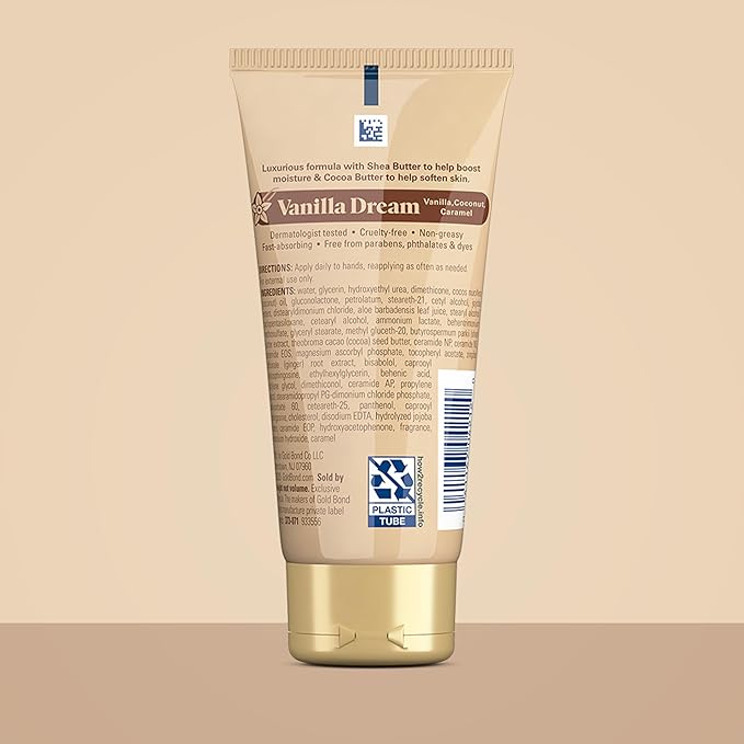 Gold Bond Vanilla Dream Softening Hand Cream, Luxurious Everyday Hand Cream with Shea Butter to Help Boost Skin Moisture and Cocoa Butter to Help Soften Skin, Warm Vanilla Dream Scent, 3 oz, 4 pk