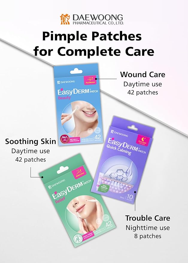 EasyDerm Beauty Patch(84 Counts) - 100% Hydrocolloid Pimple Patch for Zit Spot Care, K-beauty, Daewoong Pharmaceutical, Korean Acne Patches Stocking Stuffer Holiday Gift