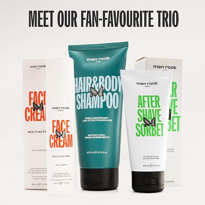 Men Rock Hair and Body Shampoo - 2-in-1 Hydrating Mens Body Wash - Volumizing and Moisturizing Shampoo for Men - Skincare Products - 6.76 oz