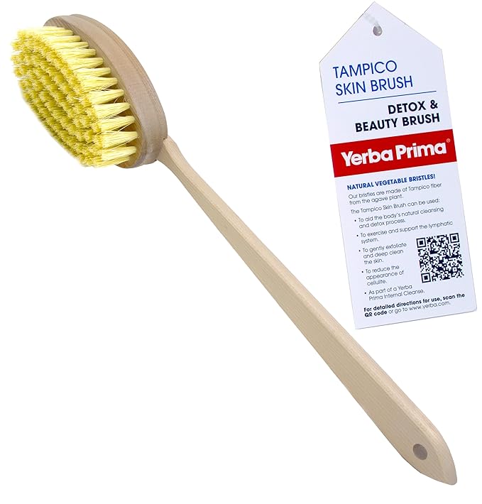 Yerba Prima Tampico Skin Brush for Exfoliation, Dry Brushing, and Blood Circulation with Natural Fiber Bristles and an All-Natural Maple Wood Handle - 1 Brush