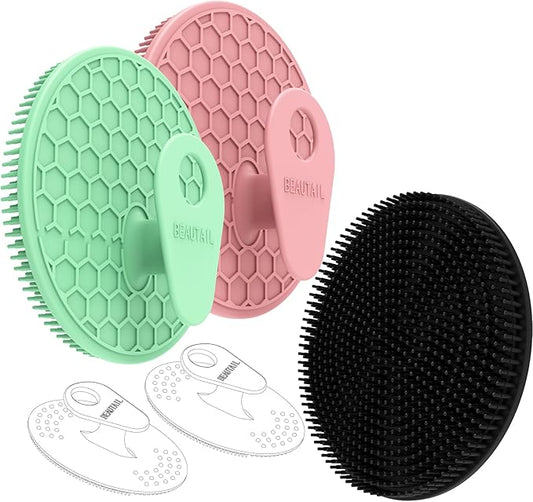 Silicone Body and Face Scrubber Set 5 Pack, BEAUTAIL Shower Bath Scrubber, Gentle Exfoliating Brush for Women Men Sensitive Skin, More Hygienic Than Traditional Loofah, Long Lasting, Black+Pink+Green