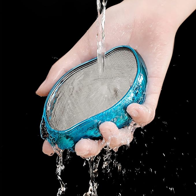 BEZOX Glass Foot File, Foot Scrubber Callus Remover for Wet and Dry Feet, Portable Handheld Sized Foot Scraper for Cracked Heel - Shinning Blue