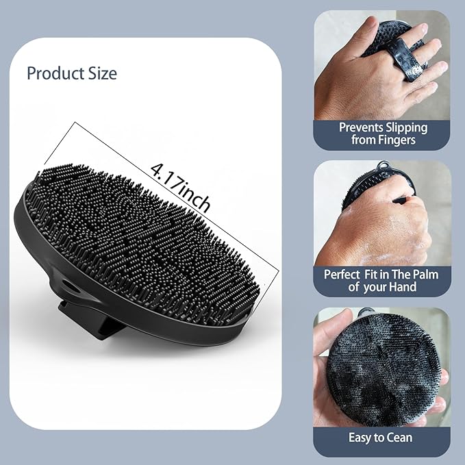 Silicone Body Scrubber-Silicone Shower Brush for Gentle Exfoliating & Lathering with Body Scrub & Wash, Durable & Hygienic, Deep Cleansing Exfoliator for All Skin Types - Shower Essential (Pink+black)