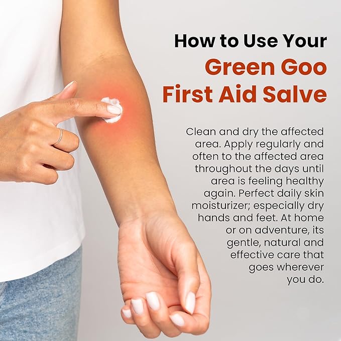 Green Goo First Aid Salve, All-Natural Cream for Healing Cuts, Scrapes, Blisters, Chafing, Sunburns & More, 4 Oz