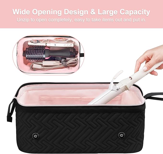 Leudes Hair Tools Travel Bag for Women Heat Resistant Mat for Travel Essentials Hot Tools Straighteners,Flat Irons,Curling Iron,Hot Air Brushes and Hair Dryer Organizer Bags 2 in 1 (BlackA)
