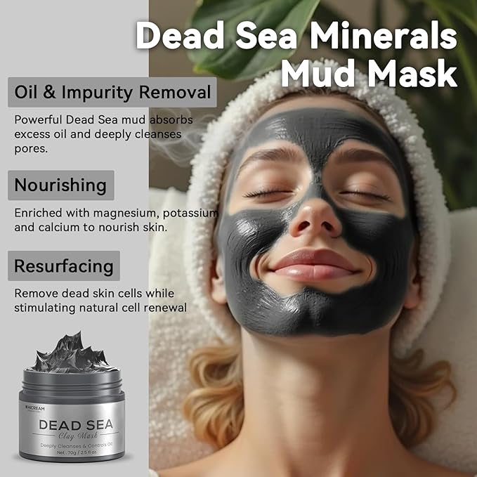Turmeric Clay Mask, Green Tea, Dead Sea Minerals Mud Mask, Spa Facial Mask 3-Piece Set for Deep Cleansing, Moisturizing and Refining Pores, Vegan & Cruelty-Free, 7.5 fl.oz