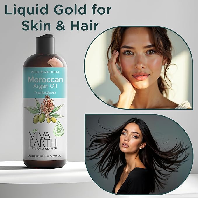 Argan Oil – 100% Pure and Natural Cold-Pressed for Face, Hair, Skin, Beard, Cuticles, and DIY Carrier Blends – Lightweight, Fast-Absorbing Cosmetic Oil, 8 Fl. Oz