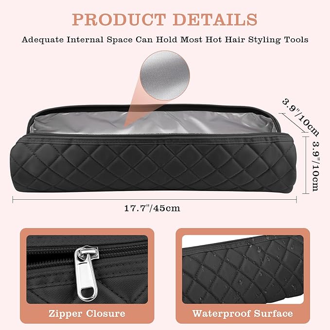 Large Hot Hair Tools Organizer Bag Portable Travel Heat Resistant Storage Case Pouch for Curling Irons, Flat Irons, Hair Straighteners and Styling Tools(17.7" x 3.9")