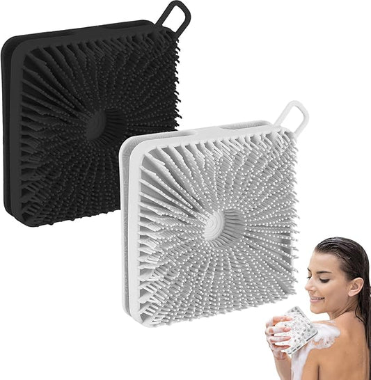 Silicone Body Scrubber 2pcs Silicone Loofah Silicones Shower Scrubber Exfoliating Body Scrubber for Women Men Soft Silicones Bath Shower Brush & Scalp Massager for All Skin Lather Well (Black,Grey)