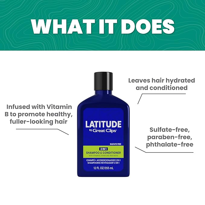 GREAT CLIPS LATITUDE 2-in-1 Shampoo + Conditioner | Daily Shampoo and Conditioner Set for Men | Promotes Full + Healthy Hair | 32oz