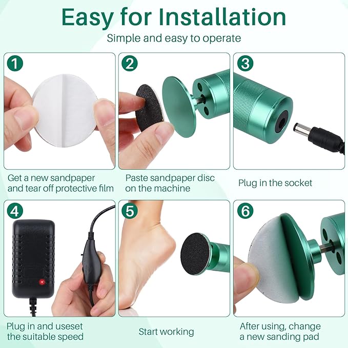 Electric Foot Callus Remover, 2-in-1 Electric Foot Filer/Nail Filer, Callus Remover for Feet with 60Pcs+12Pcs Sandpaper Discs，Holiday Gift Foot Repair Tool, Green