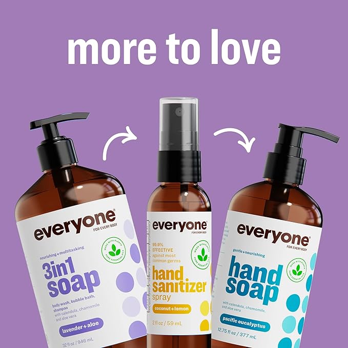 Everyone 3-in-1 Soap, Body Wash, Bubble Bath, Shampoo, 32 Ounce (Pack of 2), Vanilla and Lavender, made with Essential Oils for Men and Women