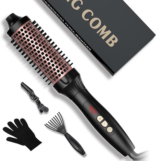 1.5 in Thermal Brush, Curling Iron Heated Round Curling Volumizing, The Ceramic Barrel Heats up 30S, LCD Display 10 Temperatures frizz-Free Curls The Ionic