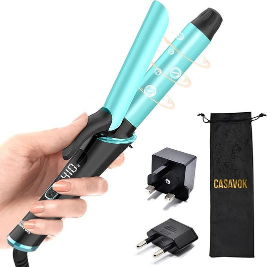 Mini Curling Iron for Travel,110~240V Dual Voltage with European Plug Adapter,Small Curling Iron for Short Hair,Tiny Curling Irons for Women,Anti-Scald Cover,Auto-Off,5 Temp Settings,1 Inch(Blue)