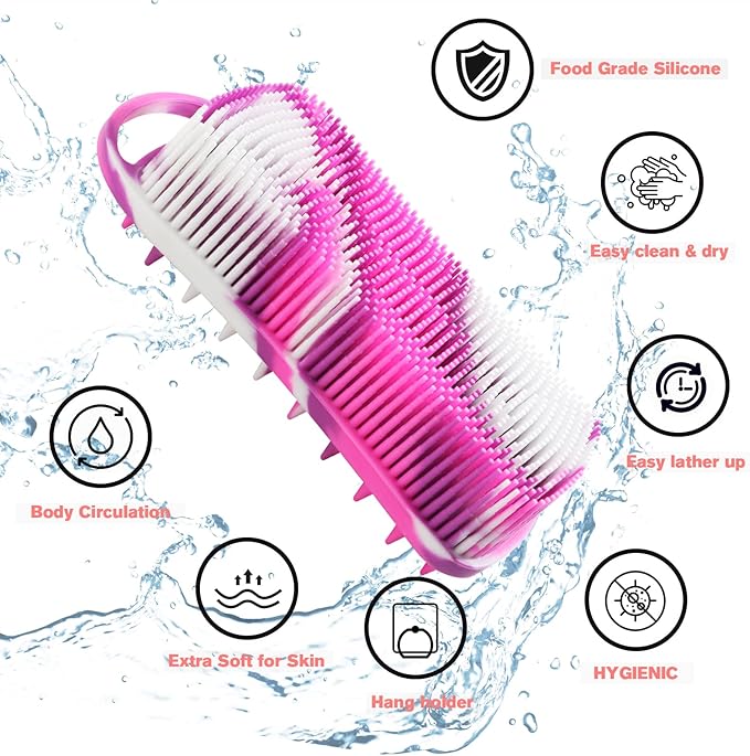2PCS Silicone Body Scrubber, Loofah for Women, Gentle Exfoliating Shower Cleaner Bath Brush, Rubber Body Wash Deep Cleaning & Exfoliator & Massage, Travel-Friendly for Bathroom