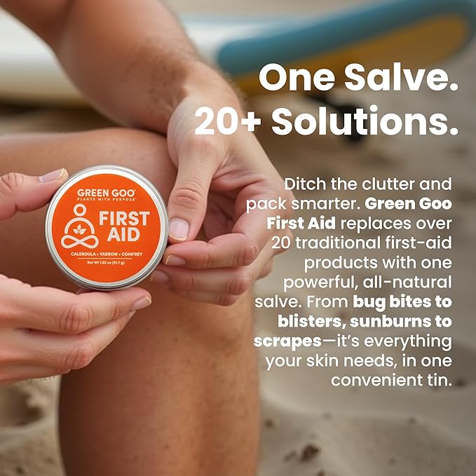 Green Goo First Aid Salve, All-Natural Cream for Healing Cuts, Scrapes, Blisters, Chafing, Sunburns & More, 4 Oz