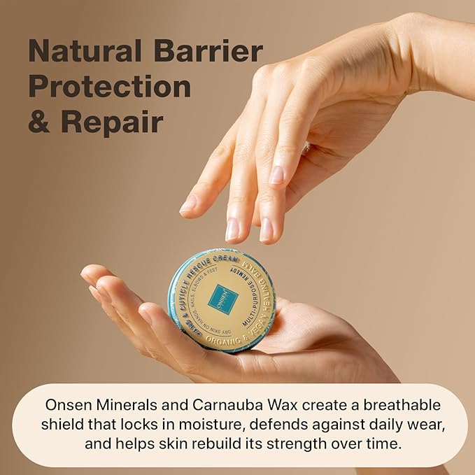 Onsen Hand & Cuticle Rescue Cream | Organic Nail Strengthener & Balm | Dry, Cracked Hands, Elbows & Feet | Shea Butter, Tsubaki & Jojoba Oil | Nail Repair & Growth, Vegan - 1 Pack (0.88 oz)