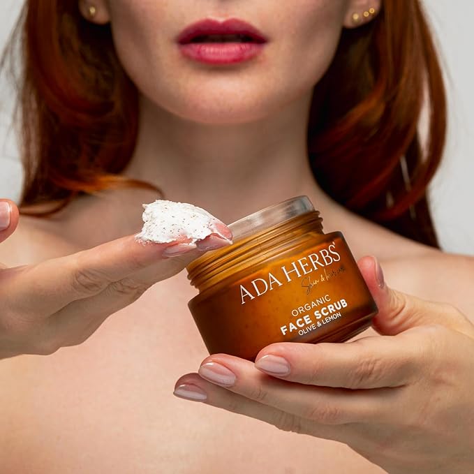 Face Scrub Exfoliator with Olive & Lemon - Gentle Exfoliating Scrub for Sensitive Skin - Apricot Seed & Vitamin C - Hydrating Face Exfoliant for Radiant Glowing Skin - 95% Natural (3.4 oz)