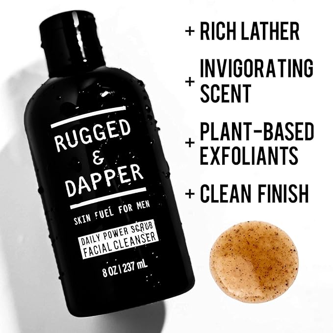 RUGGED & DAPPER - Daily Mens Face Wash + Scrub - 5 Month Supply - Deep Exfoliating Cleanser - Prevents Breakouts - Acne Face Wash Men's - USA Made with Natural Ingredients