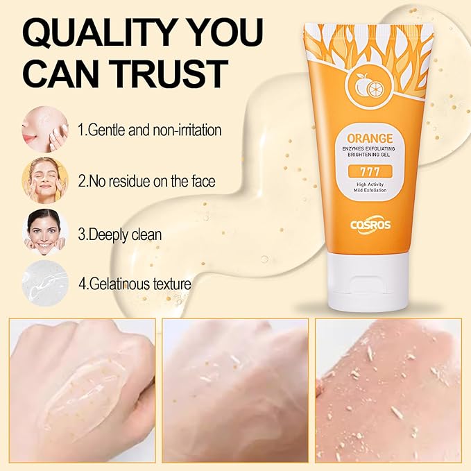 BROUYOUE Orange Exfoliating Gel Scrub for Face and Body, Deep Cleansing Moisturizing Skin Orange Peeling Gel, All Skin Types (2pcs)