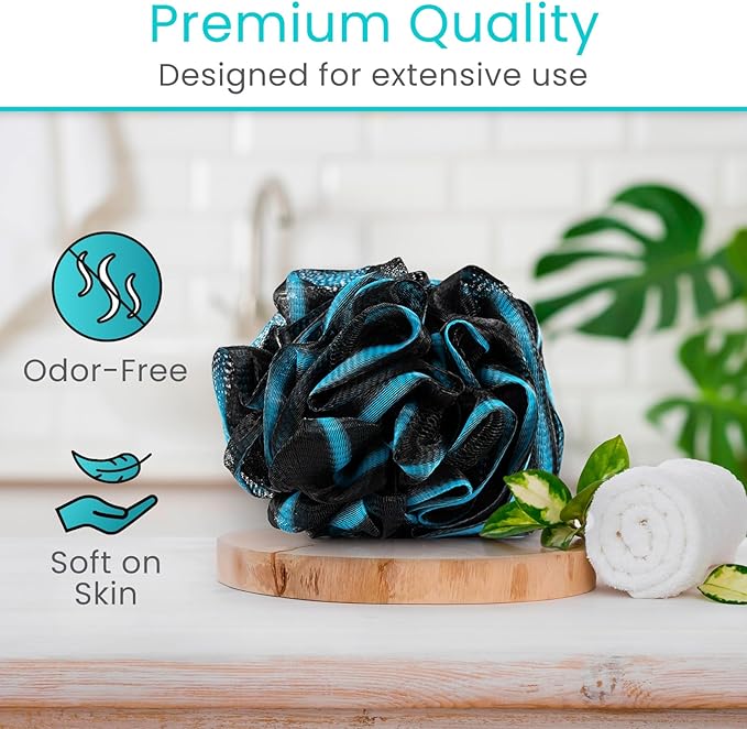 Vive Bendable Loofah Brush with Long Handle - Extended Luffa Scrubber - Shower Stick w/Loofa for Exfoliating Skin - Bath Sponge for Women and Men (Replacement)