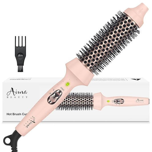 Aima Beauty Hot Brush, 1.3"/35mm Heated Curling Brush, Ion Hair Care Thermal Round Brush Makes Hair Smoother & Softer, Create Voluminous Curls Effortlessly, Dual Voltage, 60Mins Auto-Off, Pink