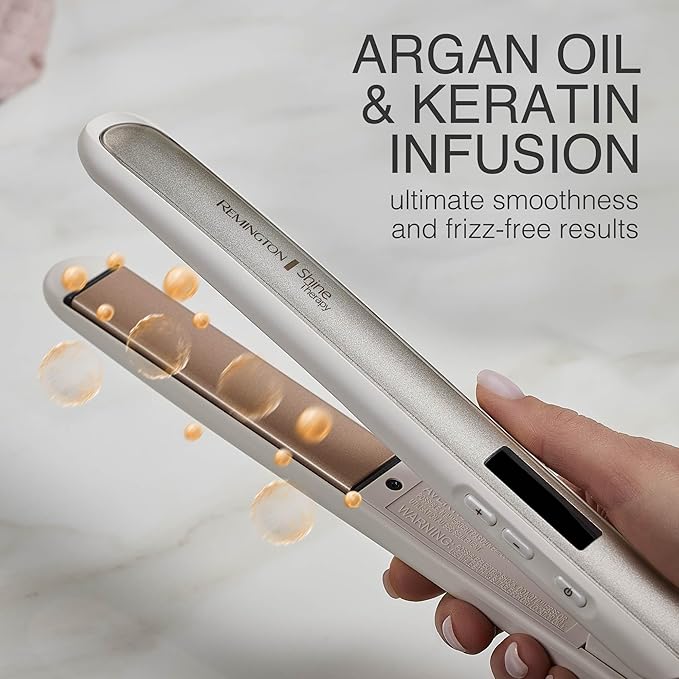 Remington Shine Therapy 2 inch Hair Straightener, Flat Iron Infused with Argan Oil & Keratin, Professional Ceramic Flat Iron for Less Frizz, Shiny & Smooth Hot Styling Tools (Pack of 2)
