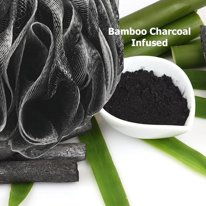 SHOWER BOUQUET Loofah-Charcoal Back-Scrubber 2-Pack // Long-Handle Bath-Sponge Brush/Extra Large Soft Mesh Loofa-Lufa-Loufa for Men & Women - Exfoliate with Full Pure Cleanse in Bathing Accessories