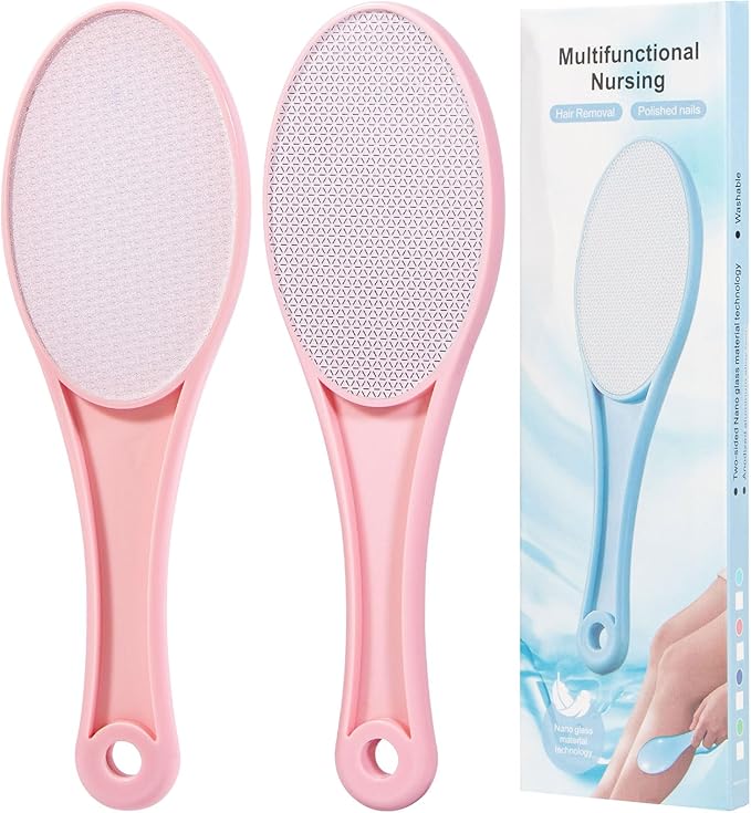 2 Pack Nano Glass Foot File Callus Remover, Beomeen Hard and Dead Skin Remover for Feet, Double Sided Foot Scrubber Pedicure Tool, Hair Eraser for Softer & Smoother Feet, Random Black/White Glass