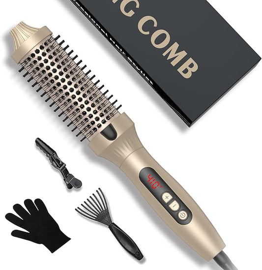 1.5 in Thermal Brush, Curling Iron Heated Round Curling Volumizing, The Ceramic Barrel Heats up 30S, LCD Display 10 Temperatures frizz-Free Curls The Ionic