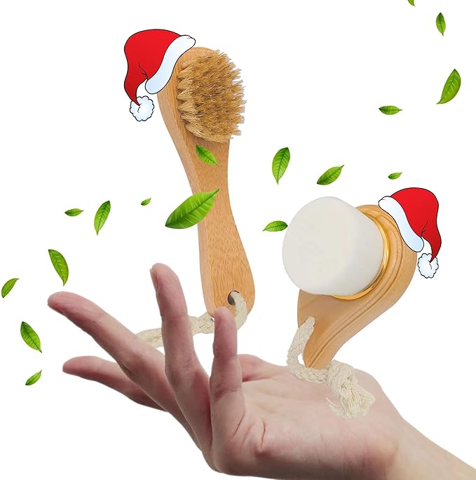 Premium Face Scrubber Set, Facial Cleansing Brush for Exfoliator, Natural Bristle Face Scrubber for Lymphatic Drainage, Unclog Pores, Sensitive Skin, Reduce Ance, Glowing, 2 Pack